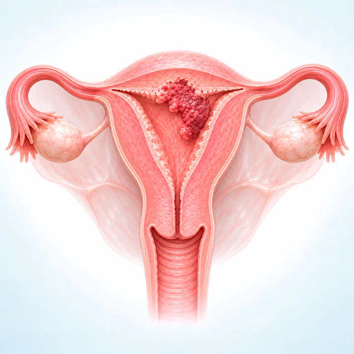 Ilustración 3D de cáncer de endometrio o cuerpo uterino